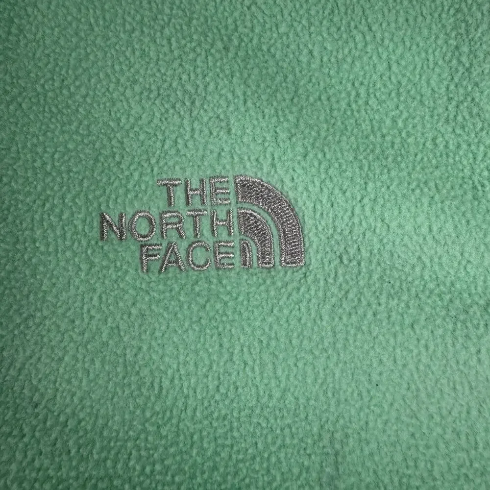 North Face Jacket Girls Large L Green Grey Fleece Full Zip Logo Zippered Pockets